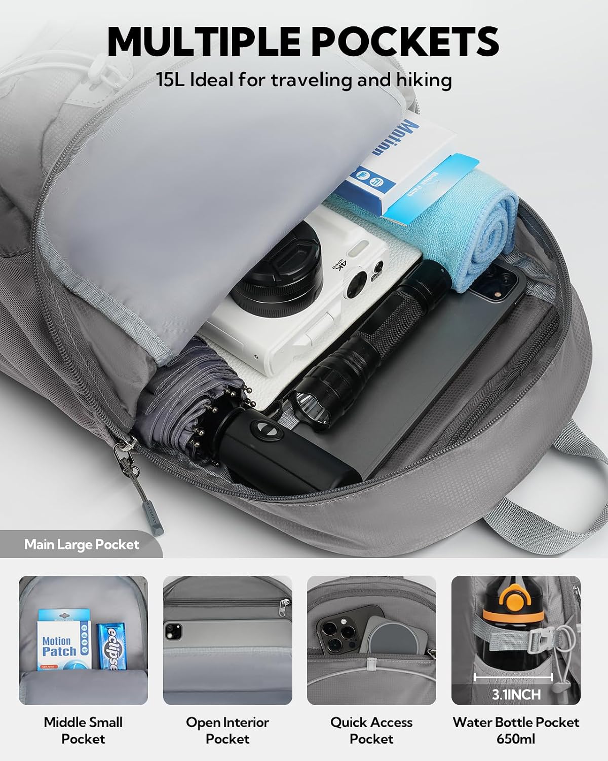 WATERFLY Small Lightweight Packable Backpack, Mini Foldable Travel Daypack