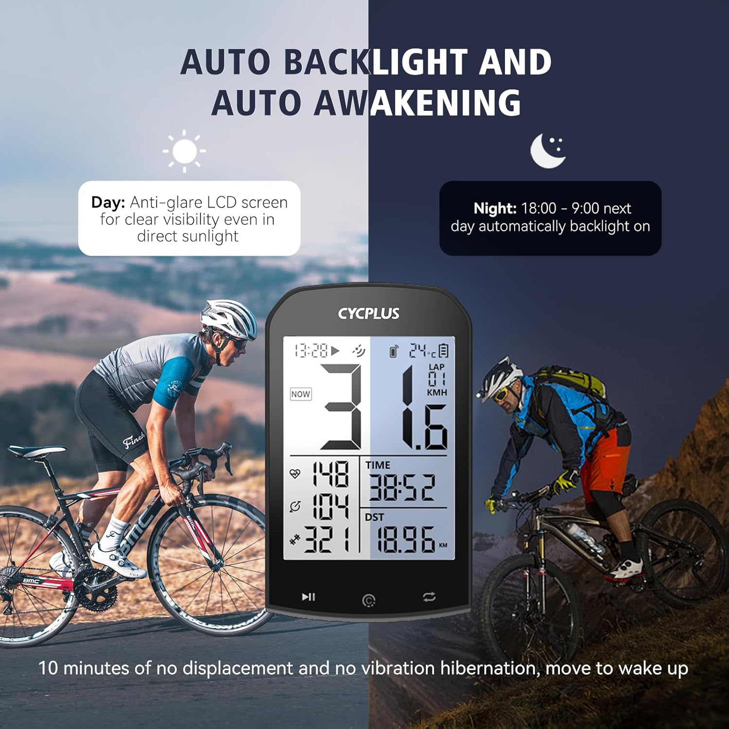 CYCPLUS GPS Wireless Bike Computer M1, 2.9" LCD Screen, IPX6, 1200mAh