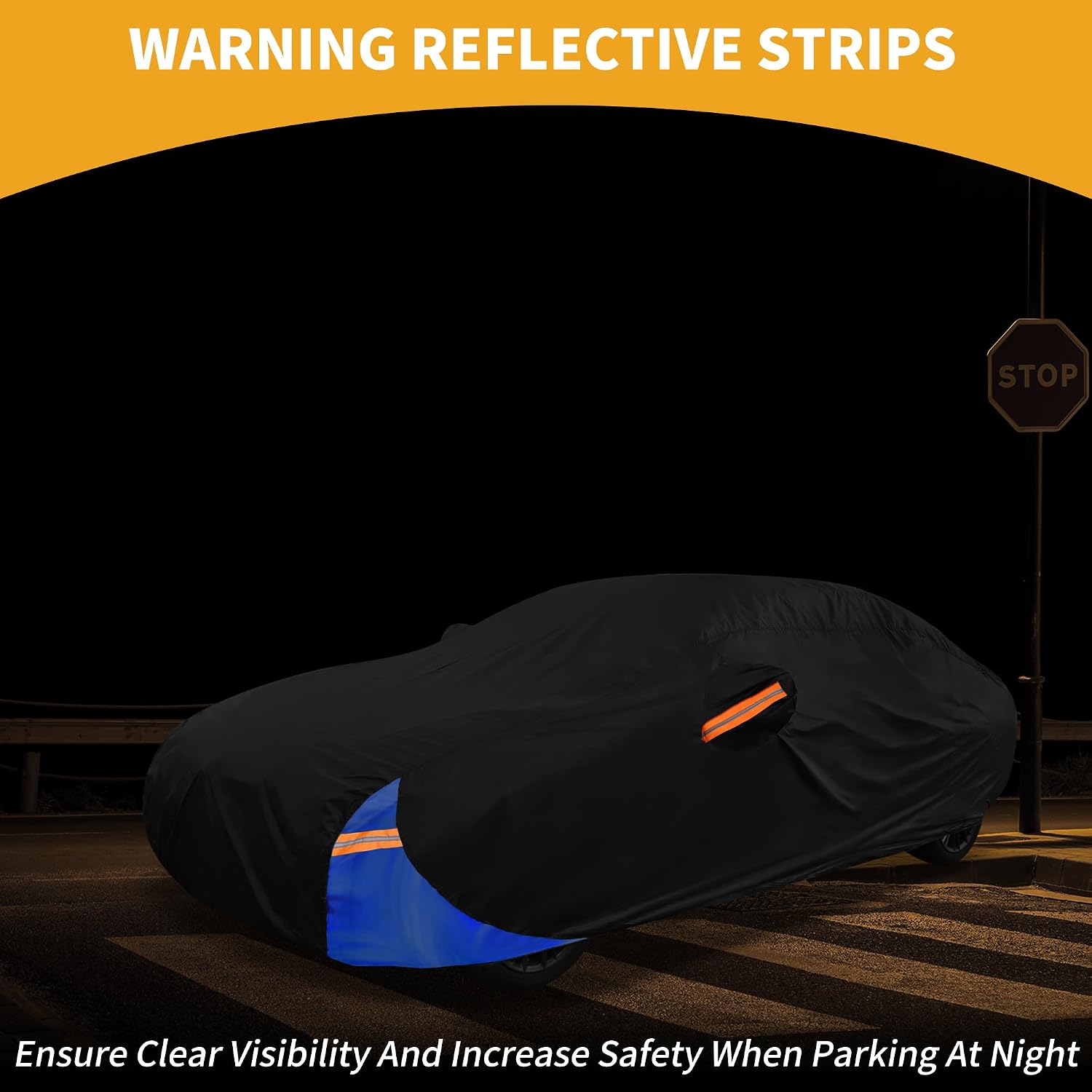 Waterproof All-Weather Universal Car Cover with Right Side Zipper, 210D-PU Black Blue Fits for Sedan 177" to 185" Length
