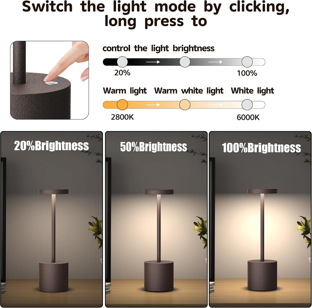 2Pack Cordless Rechargeable LED Restaurants Outdoor Table Lamp