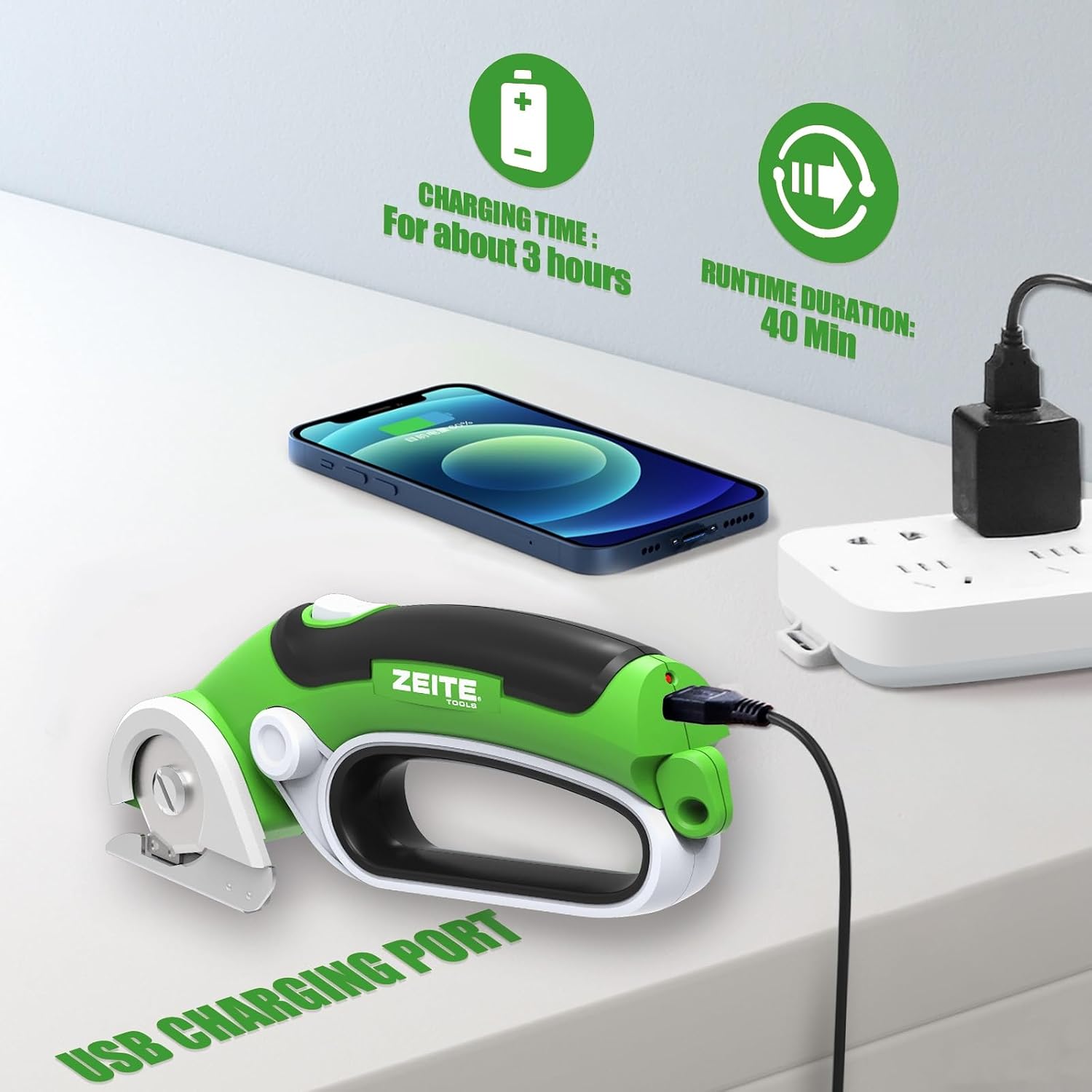 ZEITE 4V Cardboard Box Cutter,Cordless Electric Scissors,Max Cutting 1/4",Ideal for Cardboard,Thin Carpet & Plastic Recycling,Easy to Hold and Safe,Green