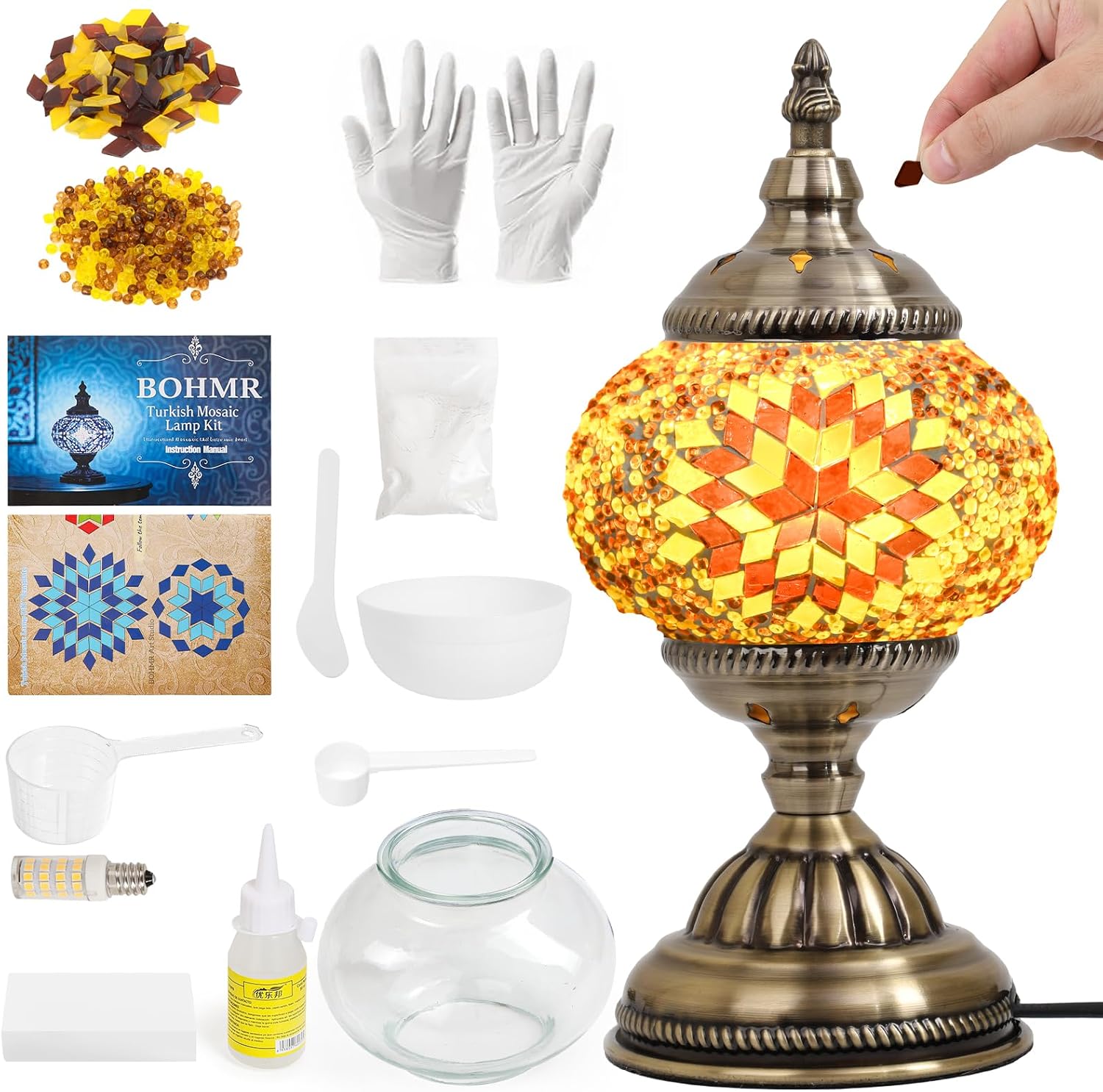 DIY Turkish Mosaic Lamp Kit for Adults & Teens, 5.2" Shade, Amber