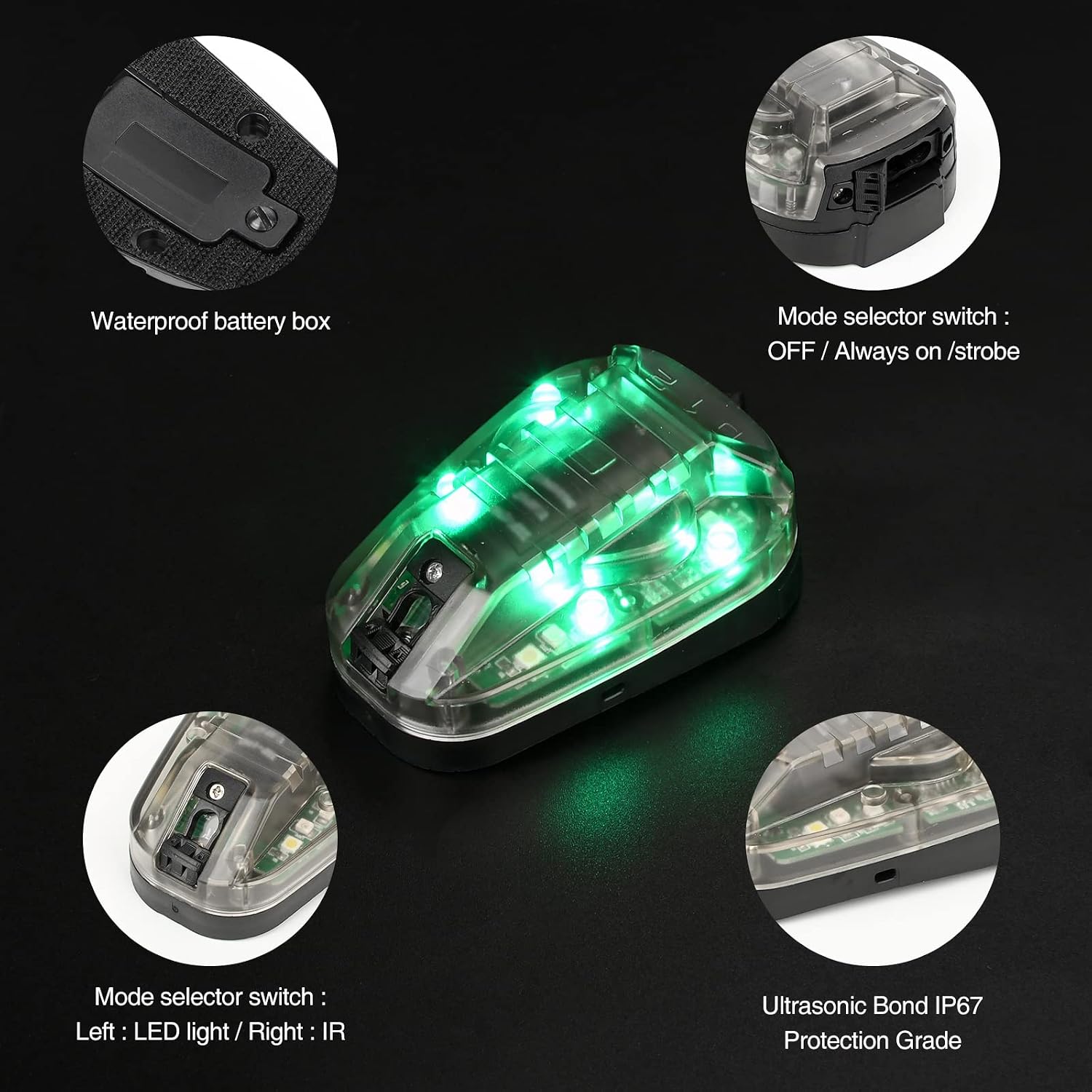 NOBUHIRO 4 Modes Tactical Helmet Light with Visible LED+IR Constant/Strobe