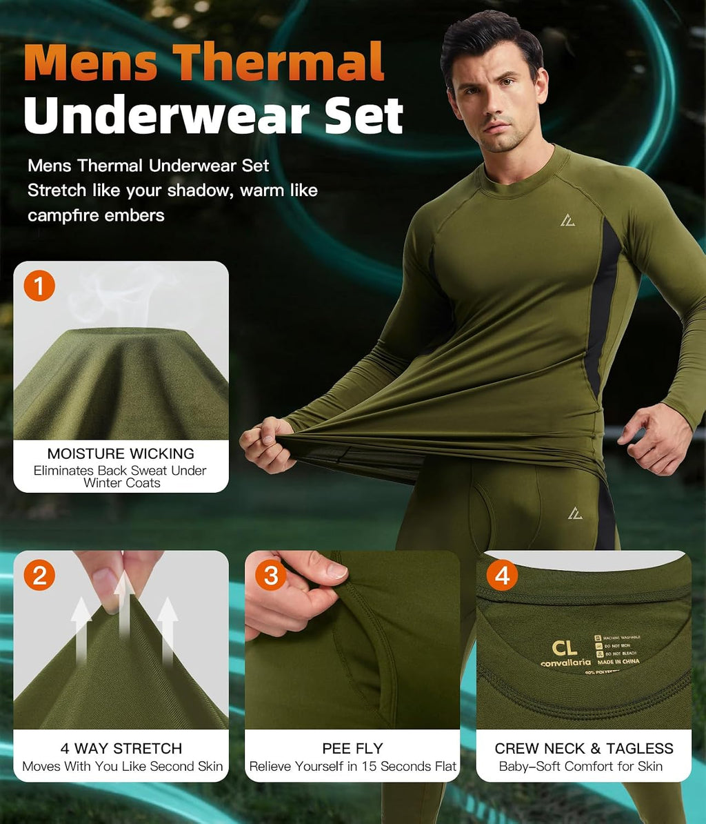 Mens Thermal Underwear Long Johns Set Cold Weather Hunting Base Layer