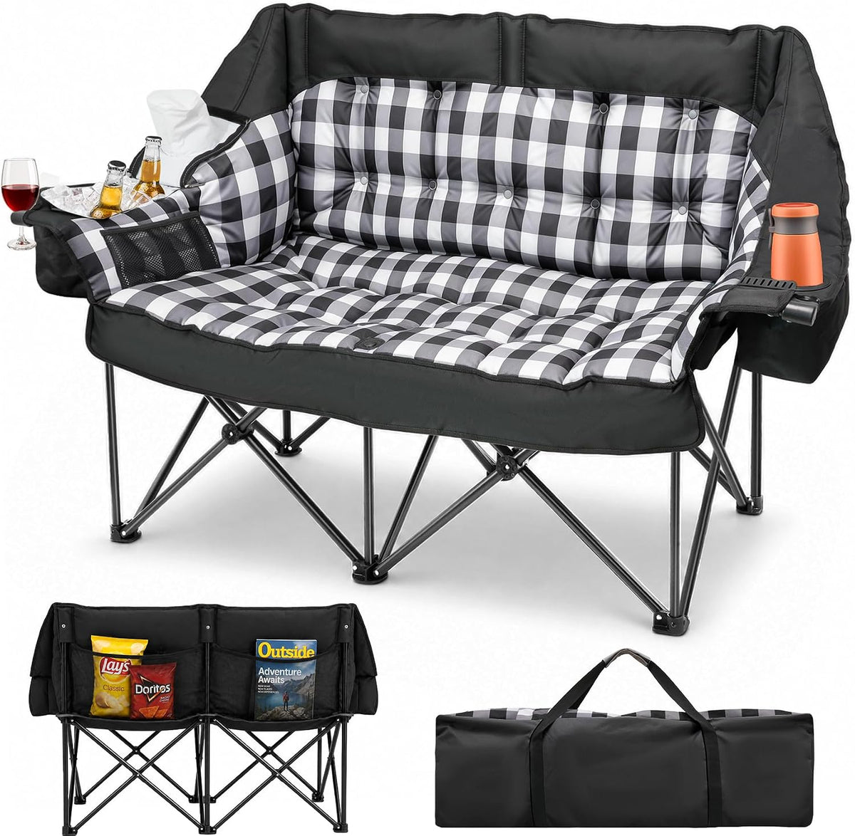 HOPERAN Double Camping Chair 660lb Camping Couch Oversized Folding Loveseat