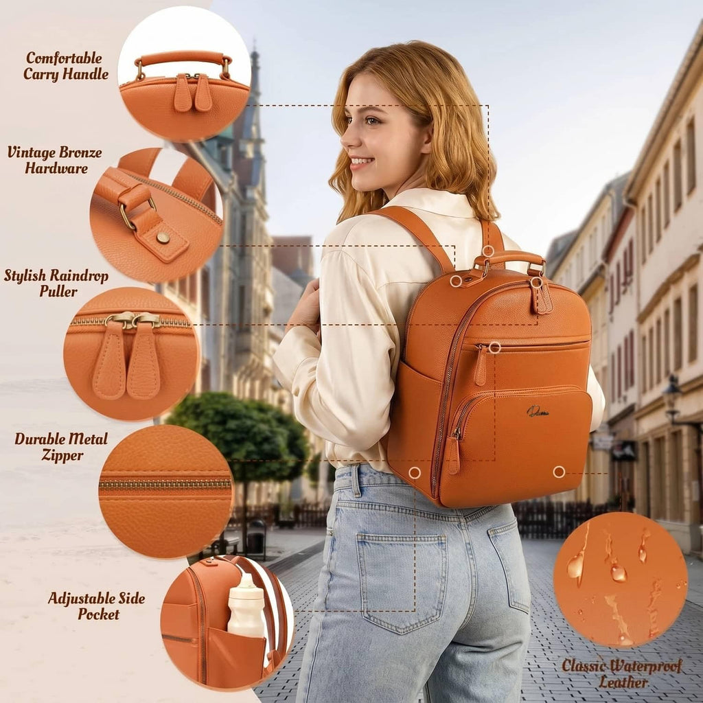 Small Camera Backpack, Classic PU Leather for DSLR, Professional Camera Bag for Photographers with 11 Inch Pad/Tablet Compartment, 10L Brown