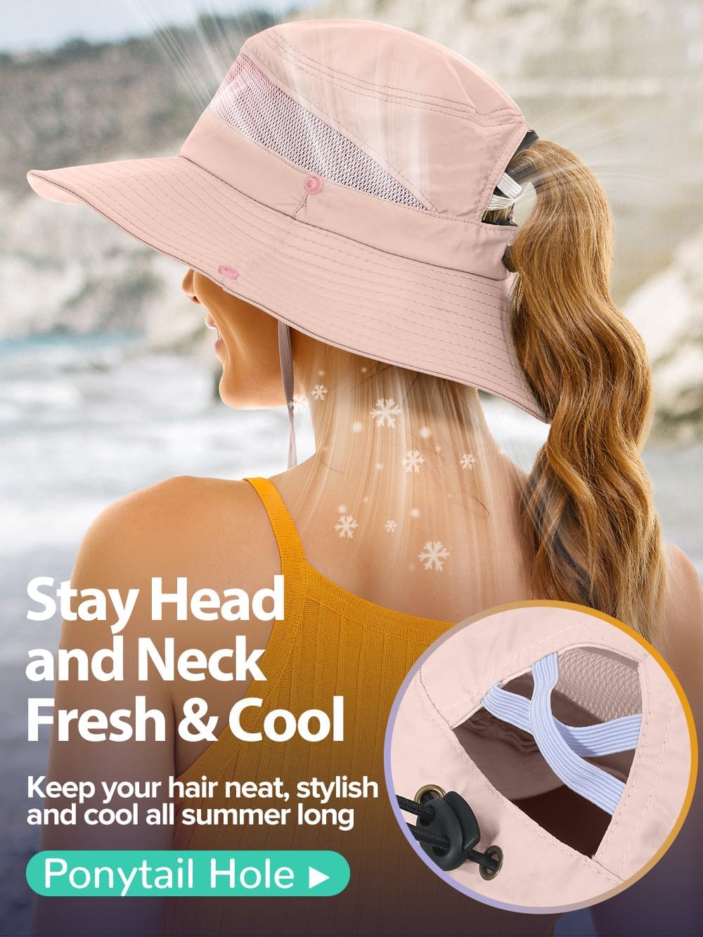 EW East Water Sun Beach Hat for Women, UPF50+ Waterproof with Ponytail Hole