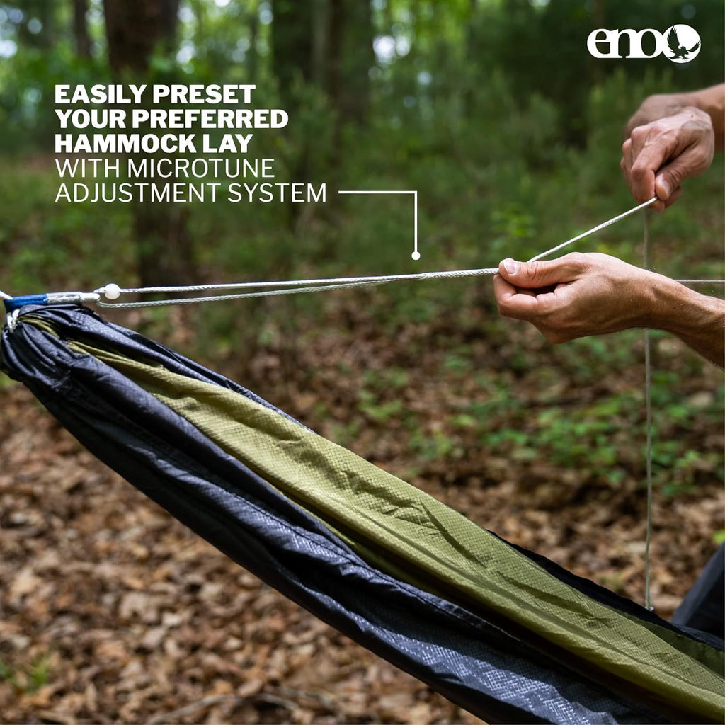 ENO Microtune Structural Ridgeline - Camping Hammock Travel Essentials - Hammock Cord for Preset Lay - Compatible with 1 to 2 Person Portable Hammocks - Sapphire/Grey