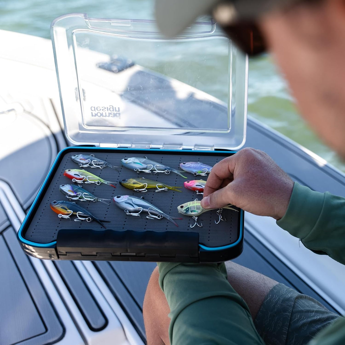 Nomad Design Vibe Storage Fishing Tackle Box – Double‑Sided, Waterproof, Foam‑Backed Fishing Lure Organizer for Vertrex & Swim Vibes – Large 11½″ × 8½″