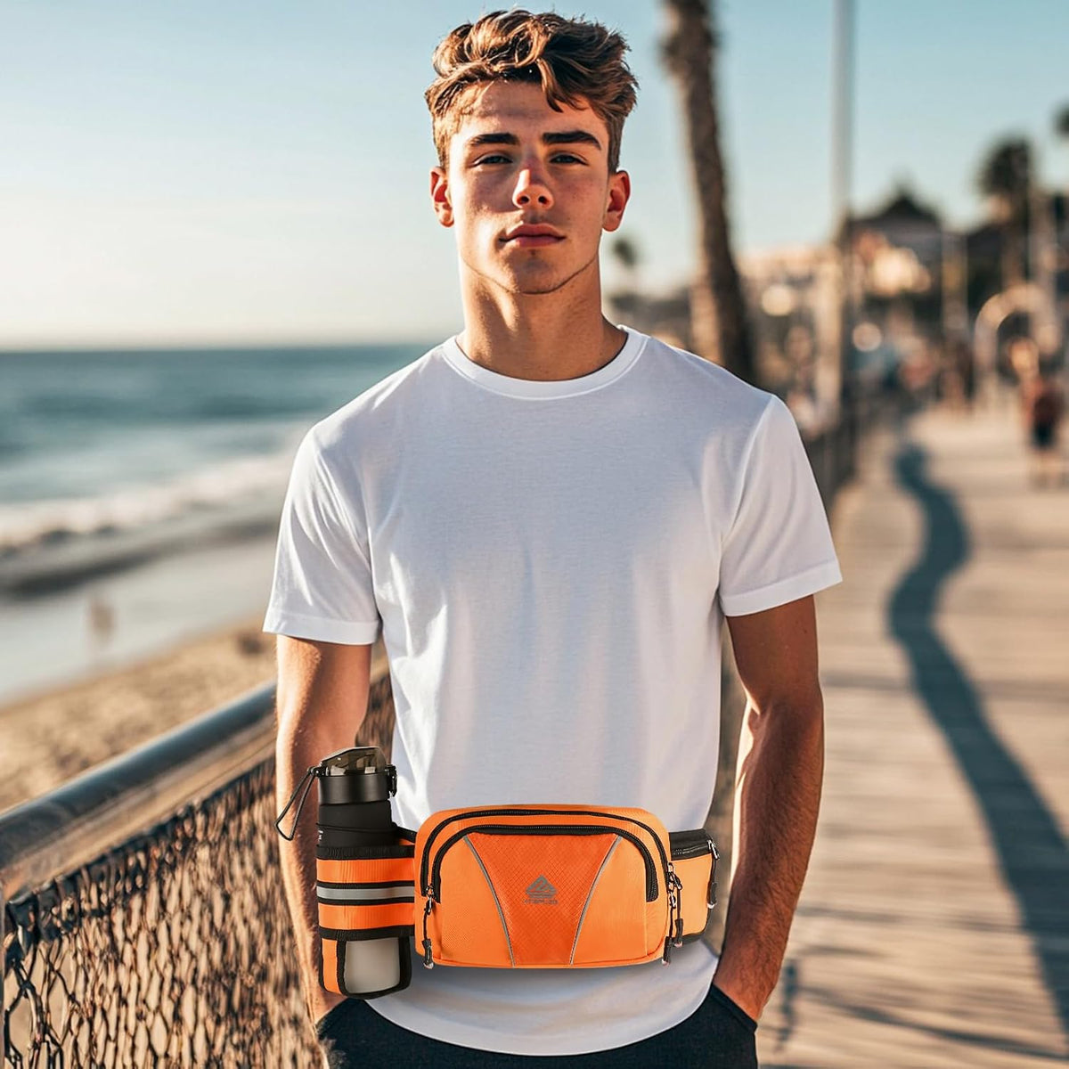 Fanny Pack for Men Women Waist Bag with Water Bottle Holder for Hiking, Travel,Dog Walking, Workout (Orange)