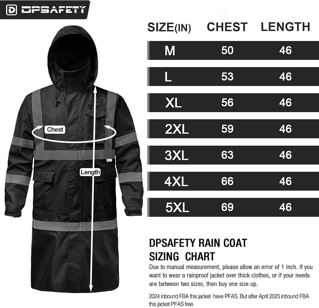 Hi Vis Rain Jacket with 3M Reflective Stripe,High Visibility Class 3 Rain coats,Safety Waterproof Rain Suits for Men with Hood and 2 Large Pockets construction work rain gear(Black M)