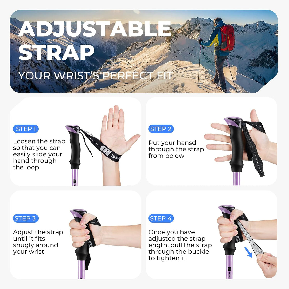 Trekking Poles for Hiking - Collapsible Lightweight 7075 Aluminum Hiking Poles (9.5 oz), EVA Grip Tri-Fold Walking Sticks for Seniors, Men & Women, Adjustable 43-53" (Set of 2)