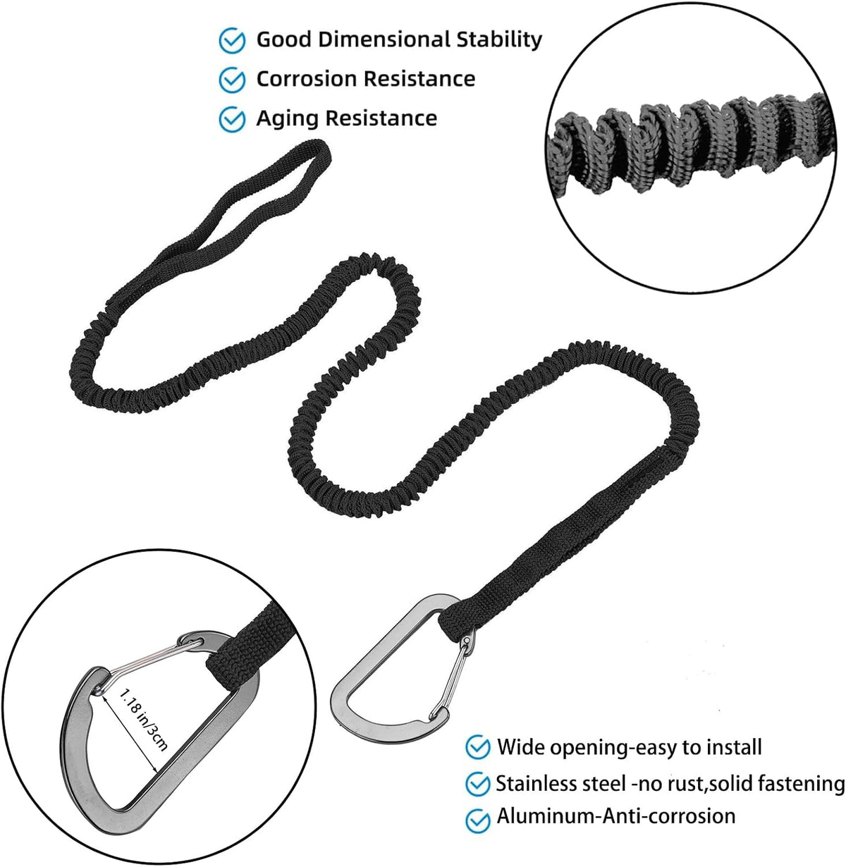 Kayak Paddle Leash Kayak Rod Leash, 3-7 ft Stretchable Strap Lanyard Rope for SUP,Kayak Fishing Accessories for Kayak and Paddles