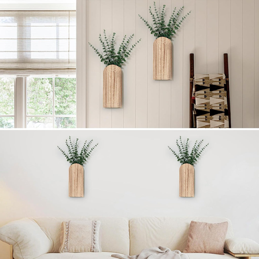 Handmade Wooden Wall Vases Set of 2 for Plants