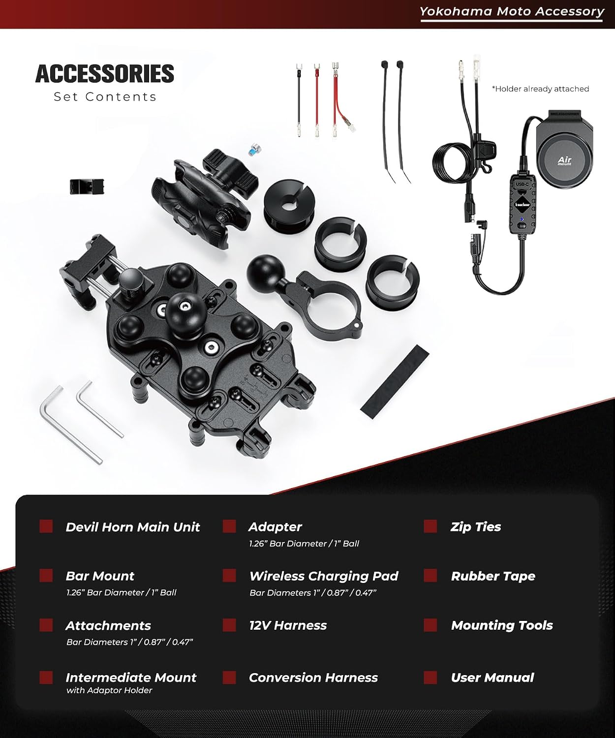 Kaedear Qi Wireless Charging Motorcycle Phone Mount, KDR-M26A