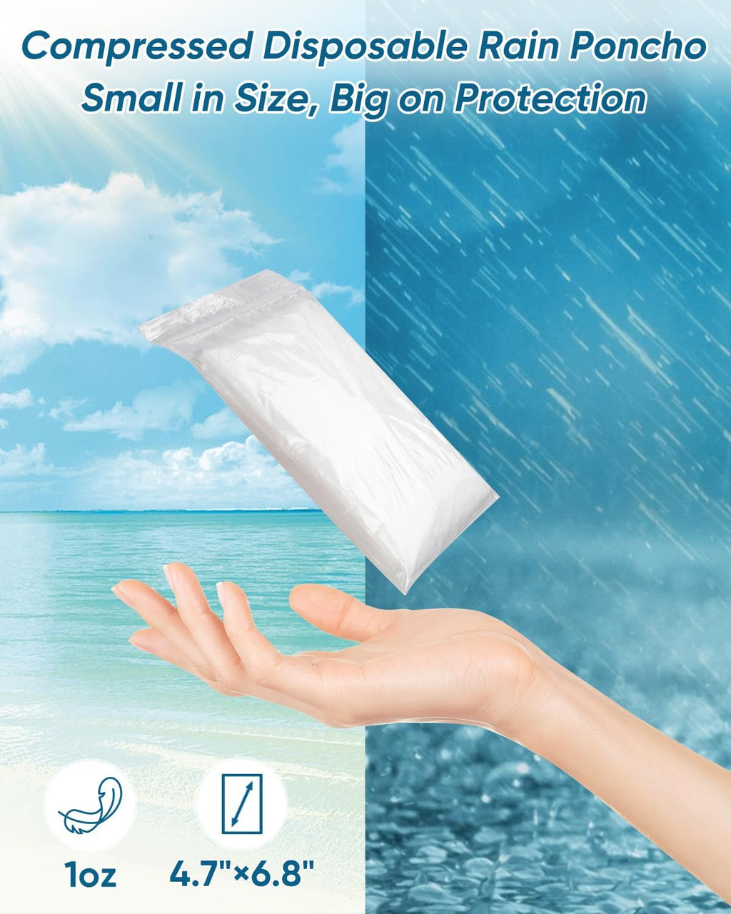 50/100 Pack Disposable Rain Ponchos with Hood for Adults, Family Pack Raincoats Bulk for Women and Men