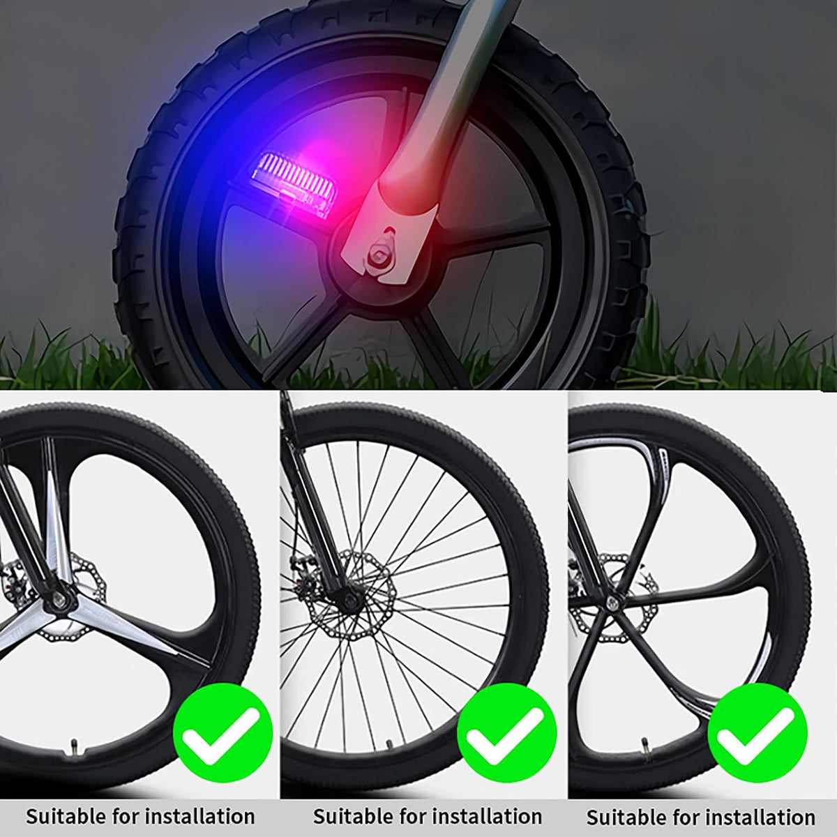 Bike Wheel Lights Rechargeable(2pack), Bicycle Spoke Lights Weatherproof, Adults Kids Bike Lights for Wheels 7-Color Variable, Motion Sensor,Fit All Wheel Sizes of Bike,Toddler Balance Bicycle, E-Bike