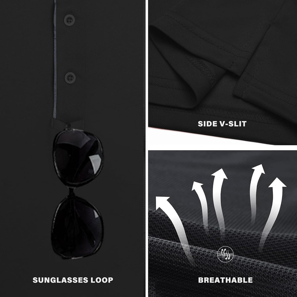 3 Pack Mens Golf Polo Shirt Short Sleeve Quick Dry Moisture Wicking