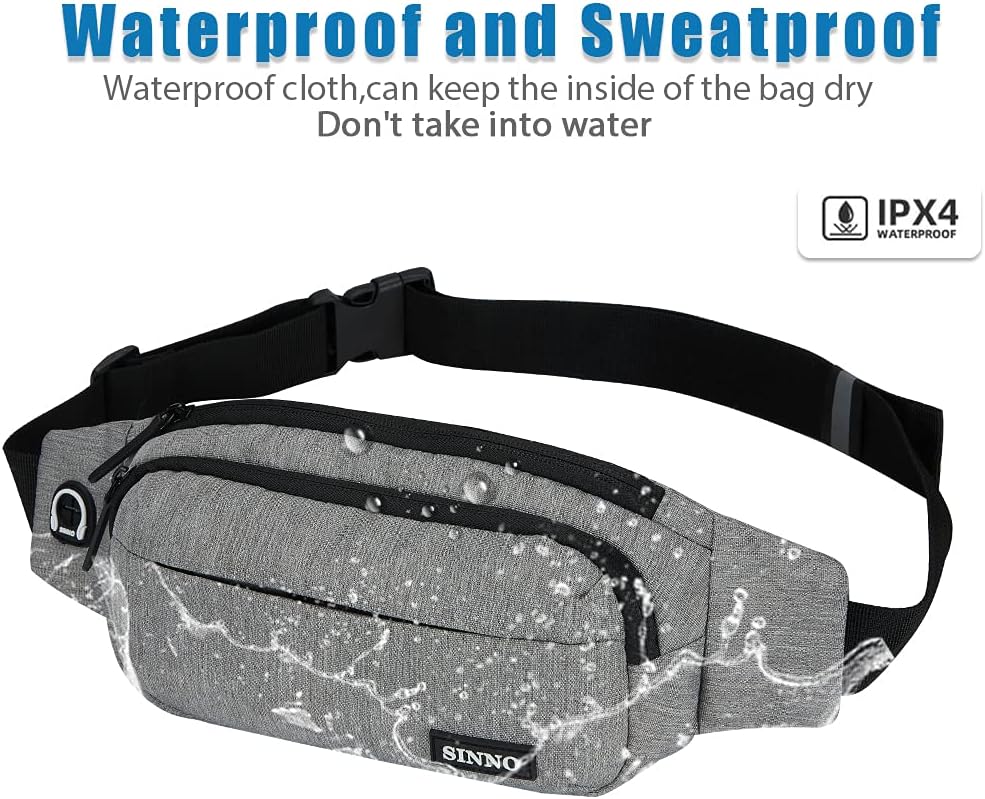SINNO Large Crossbody Fanny Pack for Women Men Belt Bag With 4-Zipper Pockets for Travel Running Hiking Workout Dog Walking Outdoors Sport Fishing Waist Pack Bag Carrying All Phones