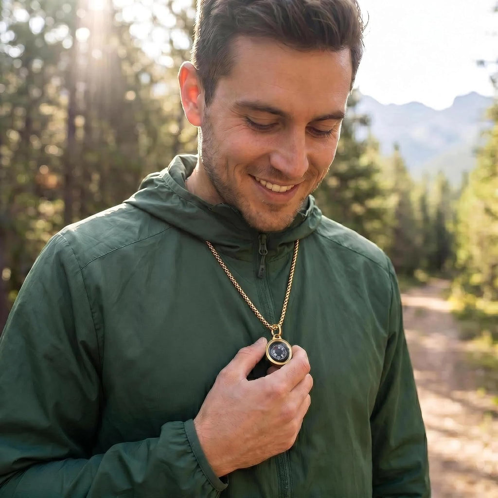 Engraved Compass Necklace, Navigation Compass Necklace