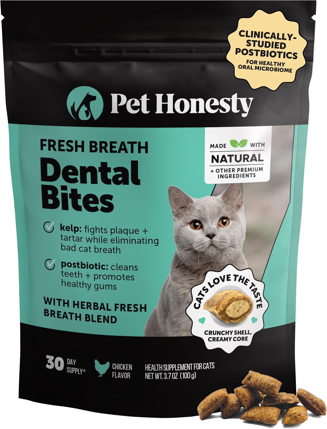 Pet Honesty Vet Approved Cat Teeth Cleaning Bites for Fresh Breath, 30 Day