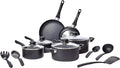 Amazon Basics Non-Stick Kitchen Cookware 15-Piece Set with Stay-Cool Handles, Even Heating, Non-Induction, Includes Pots, Pans, and Utensils, Black