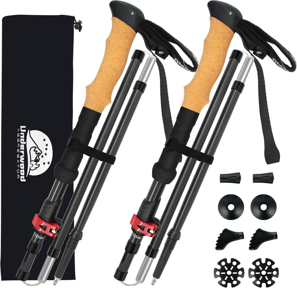 Carbon Fiber Trekking Poles, Lightweight Hiking Sticks with Cork Grip 2 Pcs