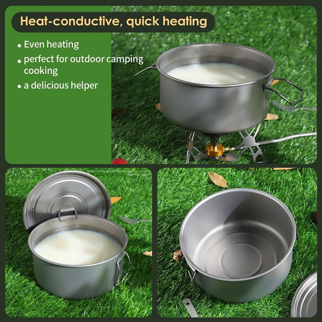 BY-J Titanium Camping Cookware 2200ml+1200ml+700ml Titanium Pot with Lid and Stainless steel spatula, Compact Backpacking and Travel Kitchenware for Camping, Hiking and Fishing