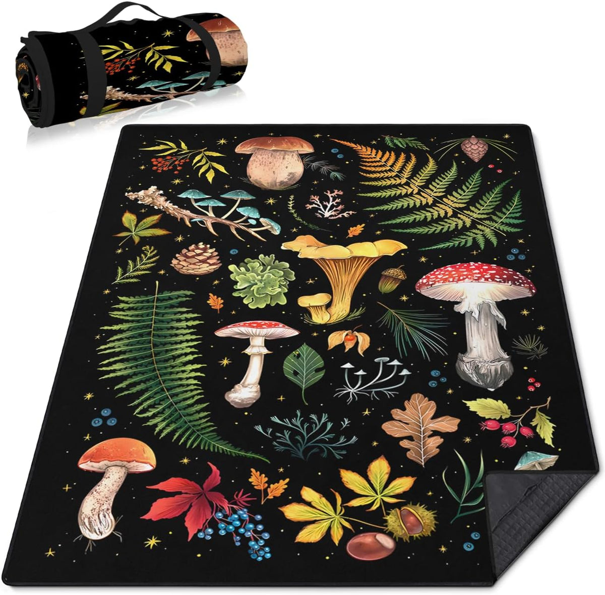 Mushroom Picnic Blankets Waterproof Foldable, 60″X80″Thick Three Layer Picnic Mat Outdoor Blanket for Grass,Cute Beach Blanket Sandproof Picnic Accessories for Camping Party Park Hiking