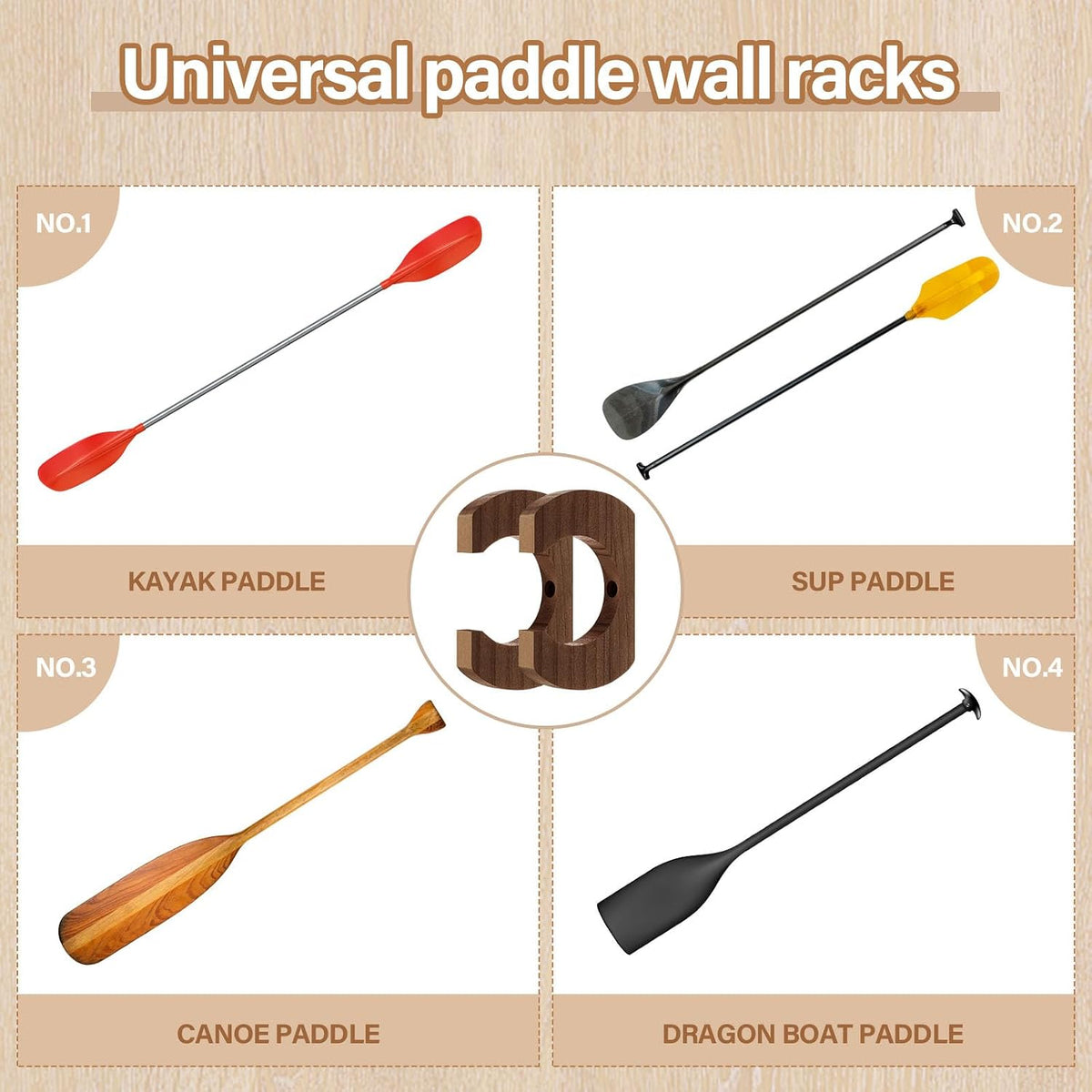 DaisyInner Wooden Kayak Paddle Holder Rack Wall Mount Canoe Oar Hanger Paddle Storage and Display Rack for SUP Dragon Boat Paddles Garage Boat House Home Decor