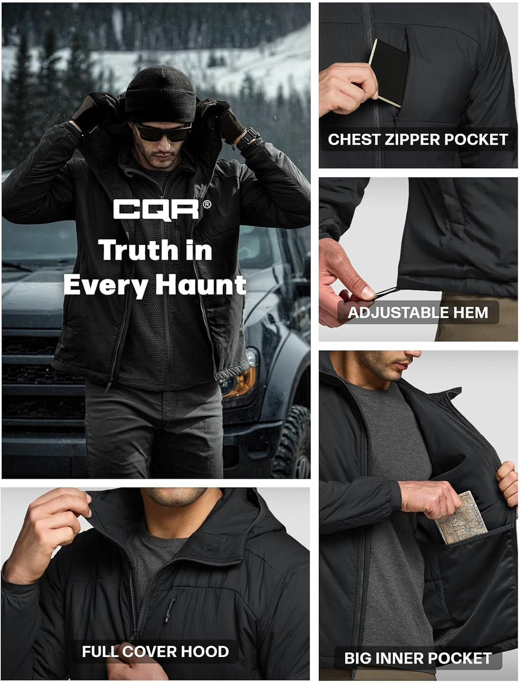 CQR Men's Lightweight Warm Insulated Jacket, Windproof Water Resistant Winter Active Coat for Hiking Work Outdoor Tactical