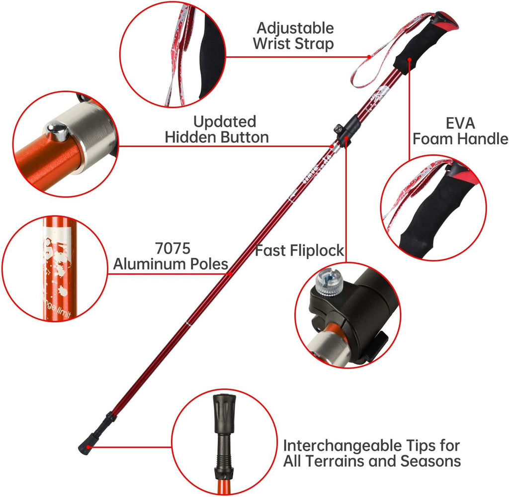 Trekking Poles Collapsible Hiking Poles - Lightweight Aircraft-Grade Aluminum Adjustable Hiking Sticks with Quick Lock System, Ultralight Walking Sticks for Women, Men & Seniors