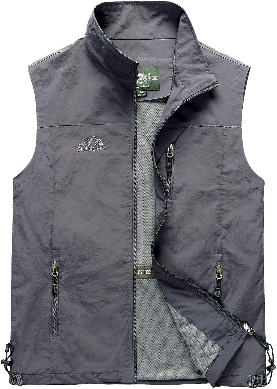 Hixiaohe Mens Lightweight Vest Outerwear Casual Summer Outdoor Travel Vest for Hiking Fishing Golf Photo Work with Pockets