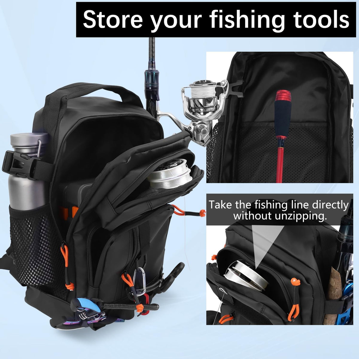 Fishing Backpack Tackle Storage Bag with 2 Tackle Boxes(Black)