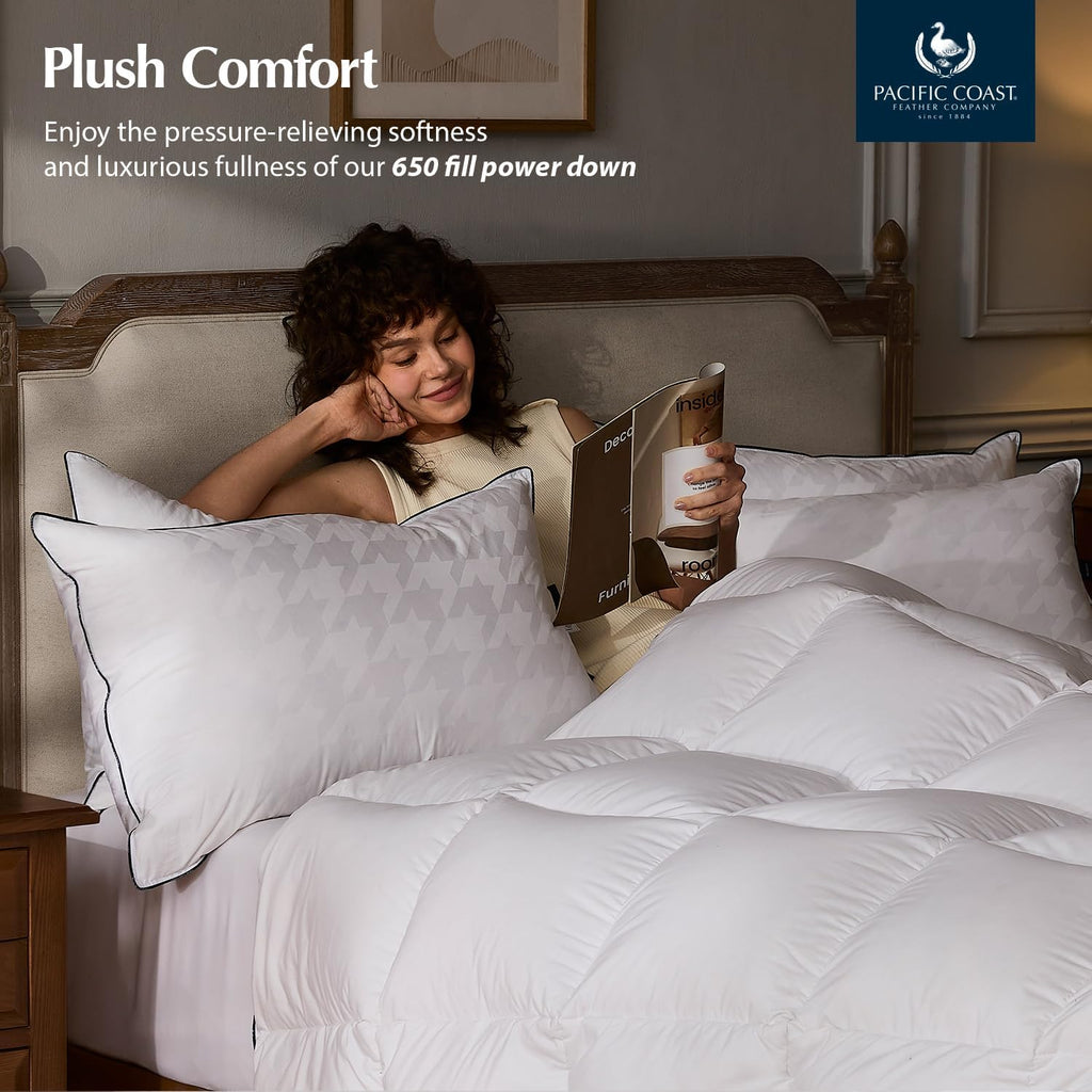 Pacific Coast White Goose Down Pillow, Soft Standard Pillow for Sleeping
