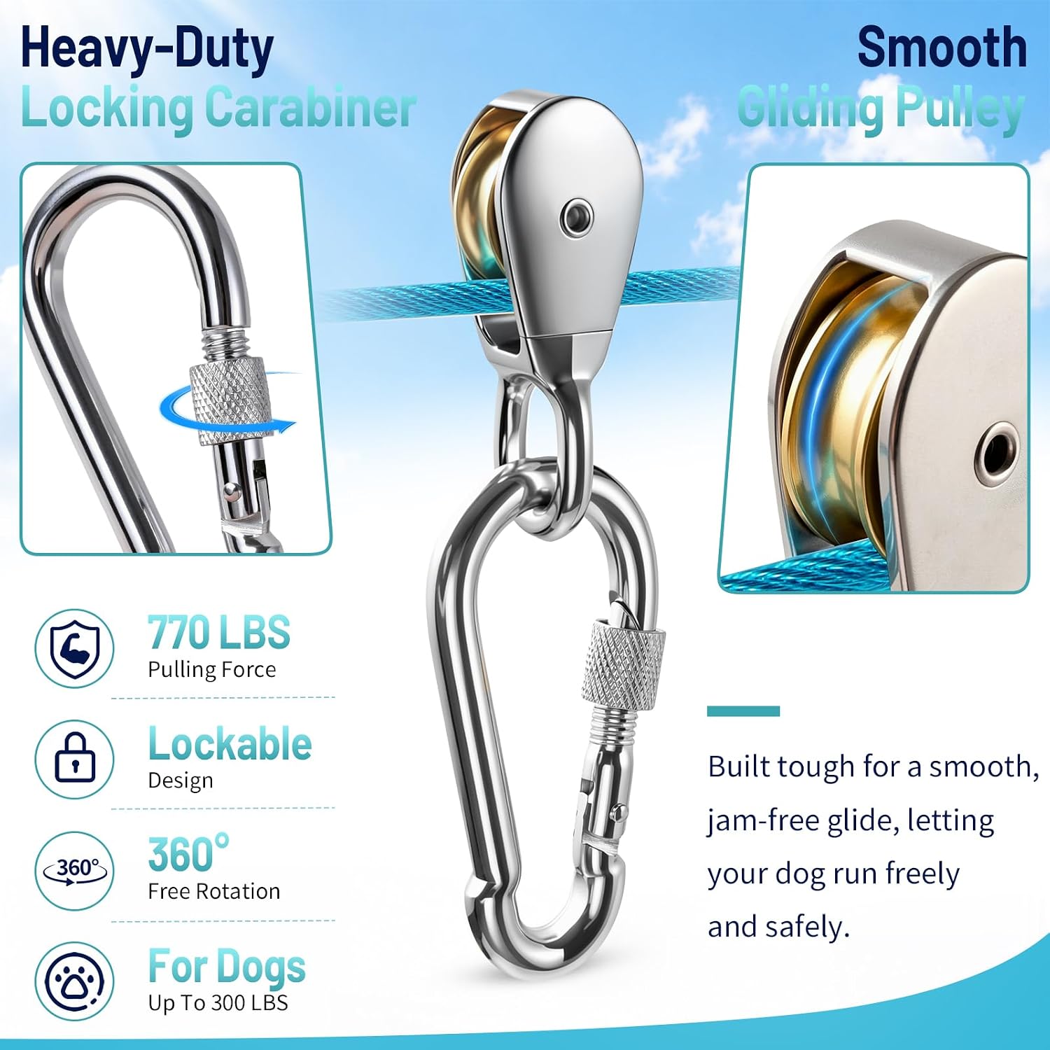 50FT Dog Zip Line System for Large Dogs Up to 300lb