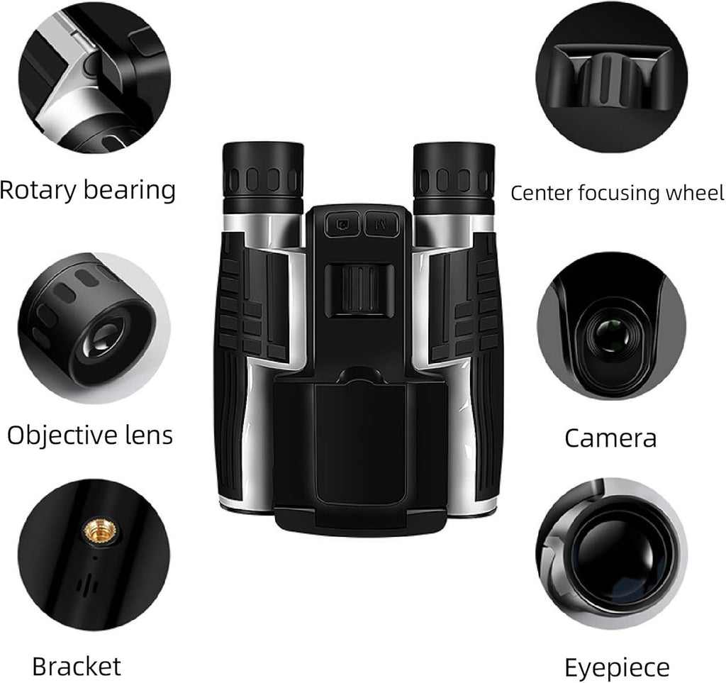 12x32 Binoculars with Camera, HD Bird Watching Binocular with Clear View, 2.4" LCD Display 12X 48MP Pictures 2.5K Videos Camera for Bird Hiking Travel Cruise (Black)