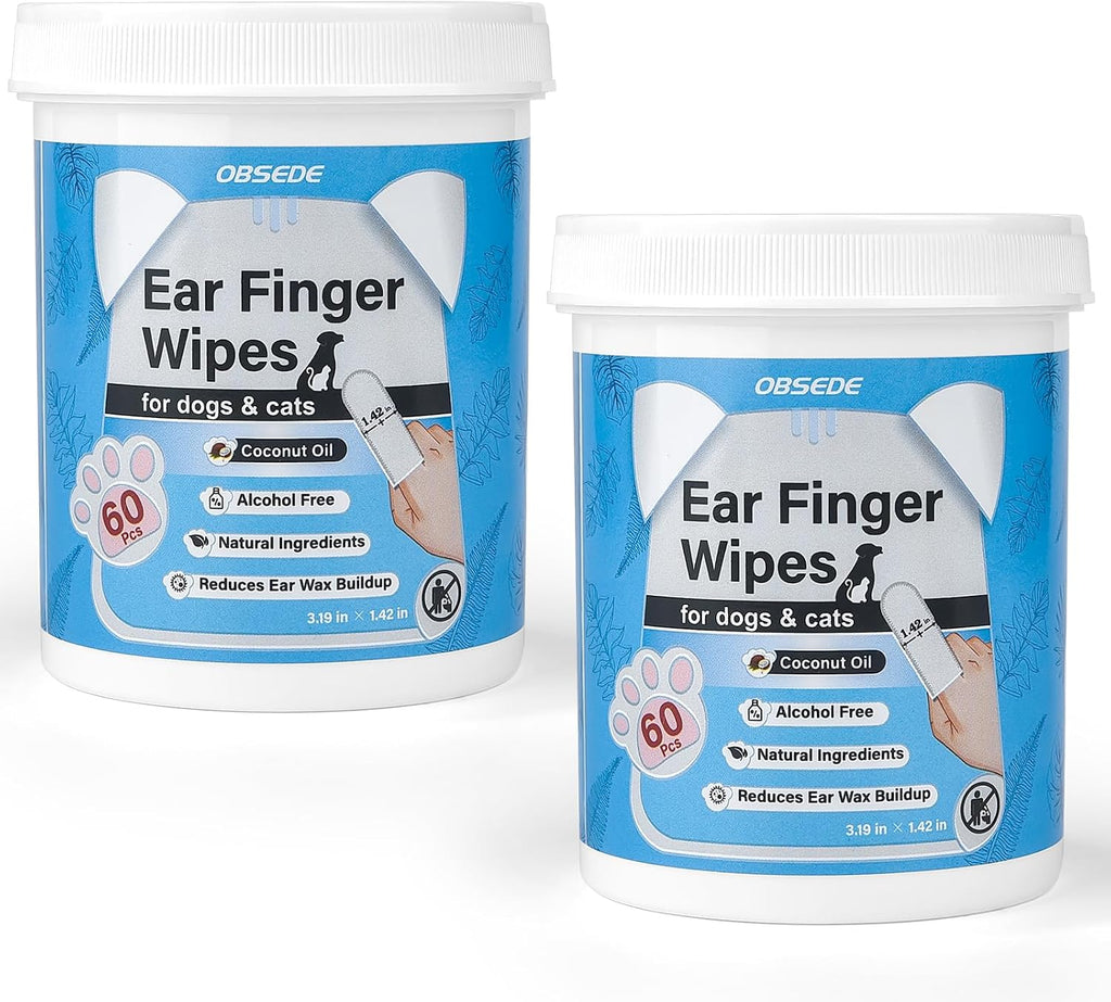 OBSEDE Ear Finger Wipes for Dogs & Cats, 120 Count, Alcohol Free Pet Care