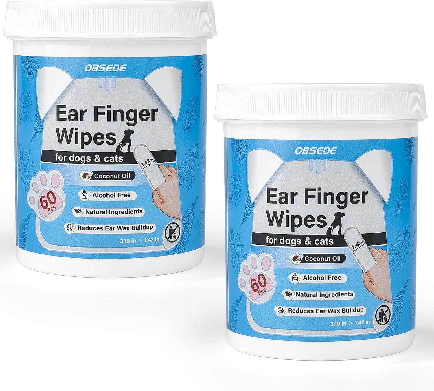 OBSEDE Ear Finger Wipes for Dogs & Cats, 120 Count, Alcohol Free Pet Care