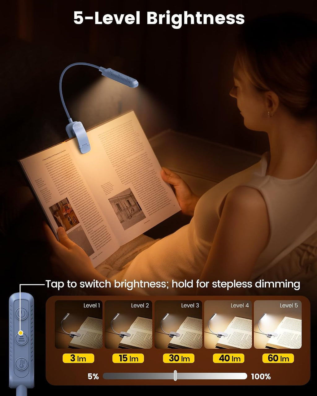 Glocusent 13 LED Book Lights for Reading at Night, Gifts for Book Lovers