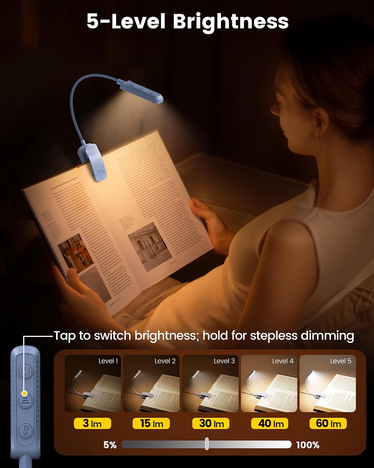 Glocusent 13 LED Book Lights for Reading at Night, Gifts for Book Lovers