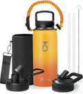 Trebo Insulated Water Bottle 32 oz with 3 Lids, Paracord Handle & Sleeve