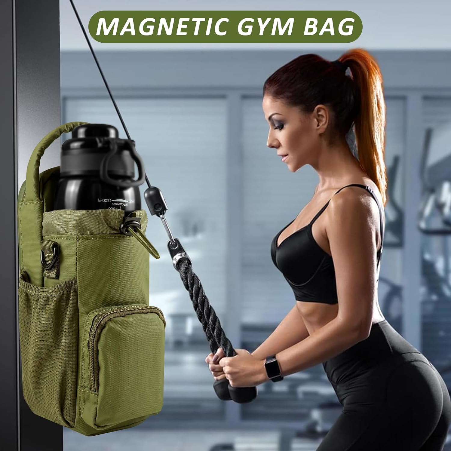 Magnetic Gym Bag for Men and Women, Magnetic Water Bottle Holder for Gym, Small Gym Bag, Gym Gifts for Women and Men (Green, <40 OZ)