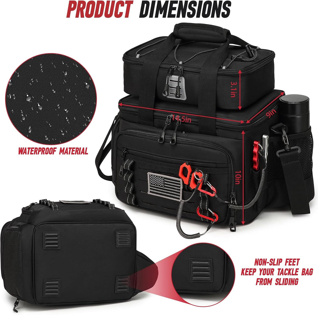 Fishing Tackle Bag, Equipped With 4 Tackle Boxes and Detachable Reel Storage Pouch, Waterproof Fishing Gear Organizer, Adjustable Shoulder Strap Fishing Bags for Saltwater & Freshwater
