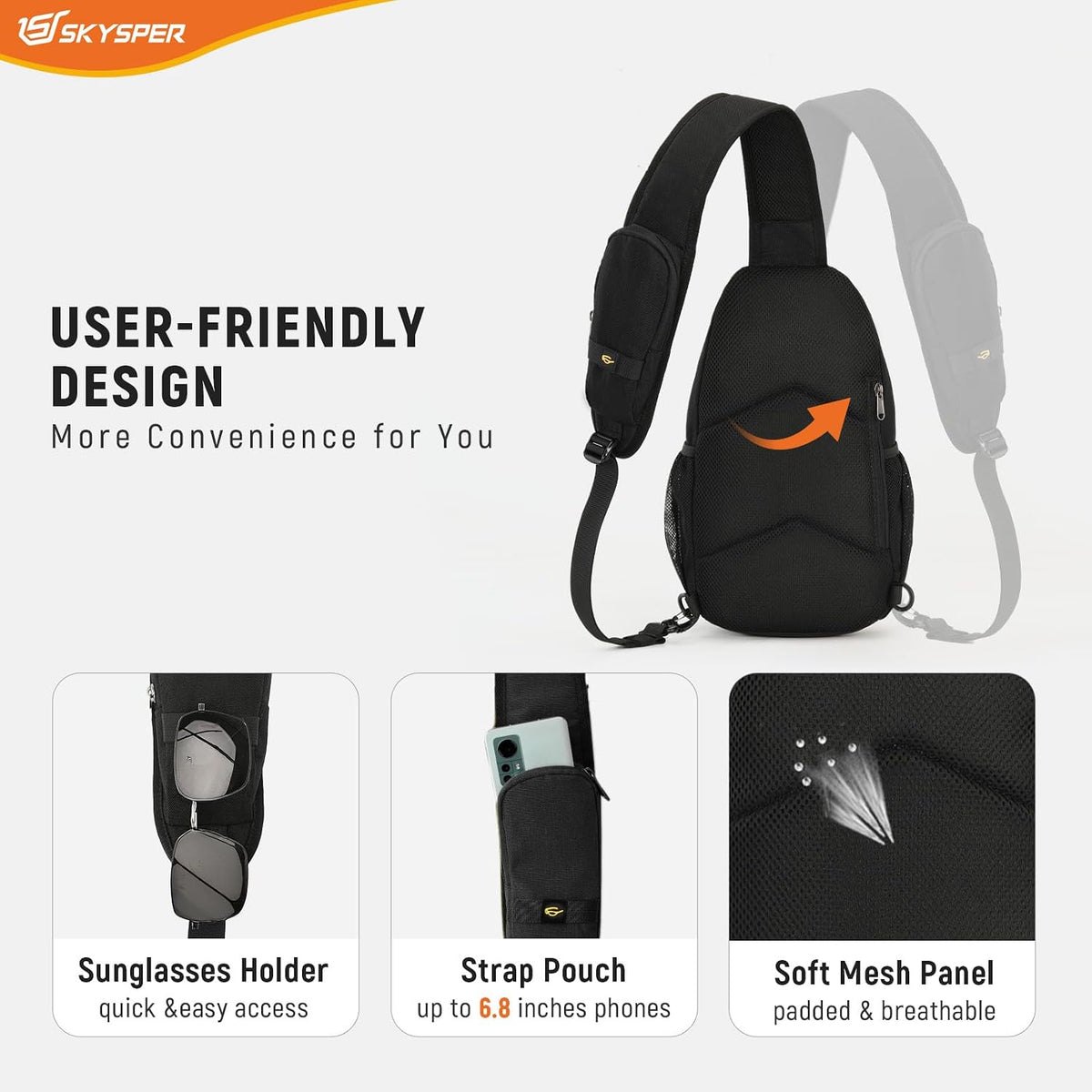 SKYSPER Sling Bag RFID Cross Body Bag Recycled Crossbody Backpack Travel Daypack