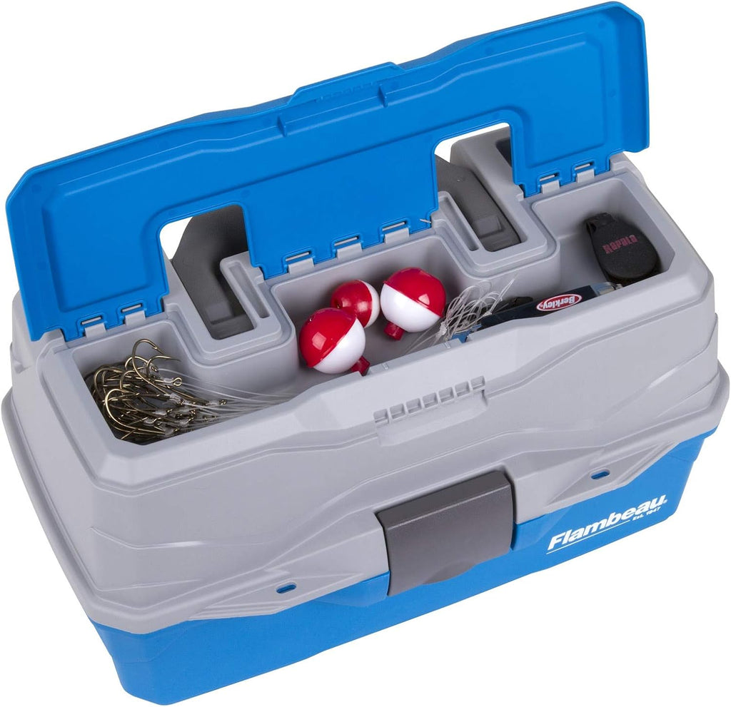 Flambeau Outdoors 6382 2-Tray Tackle Box, 15 Compartments, Blue and Gray