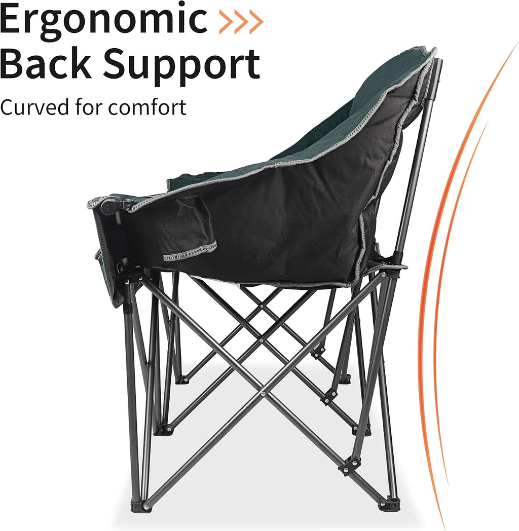 Fully Padded Folding Double Camping Chairs,Comfy Oversized Loveseat Lawn Chair w/Wine Glass Holder,Cup Holder,Heavy Duty Outdoor Portable Camp Couch Support 600 Lbs,Dark Green