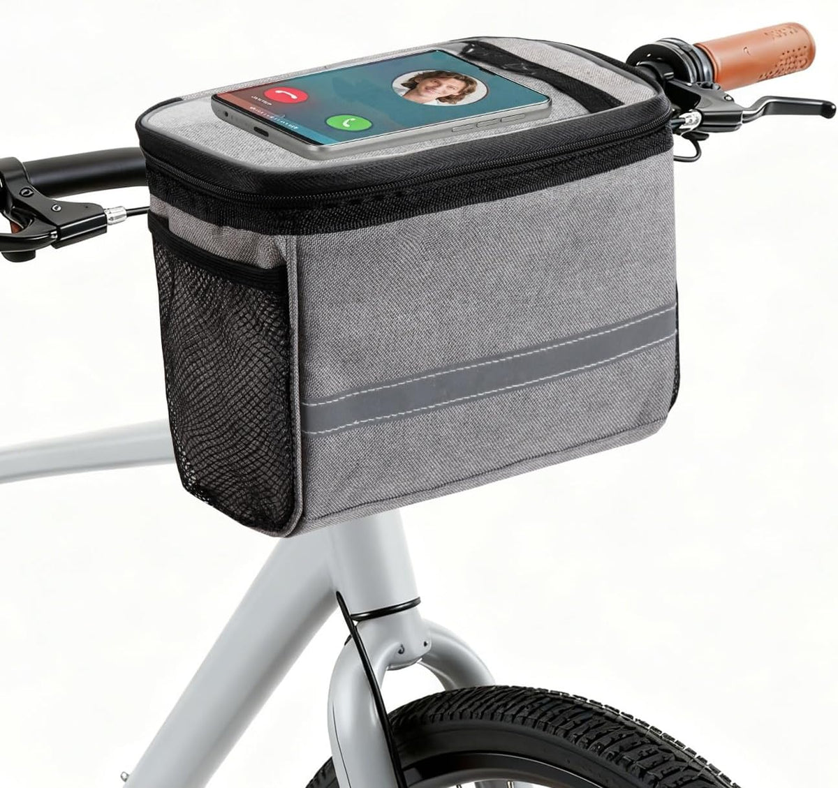 Bike Handlebar Bag, Front Bicycle Basket Cooler Pouch with Phone Holder