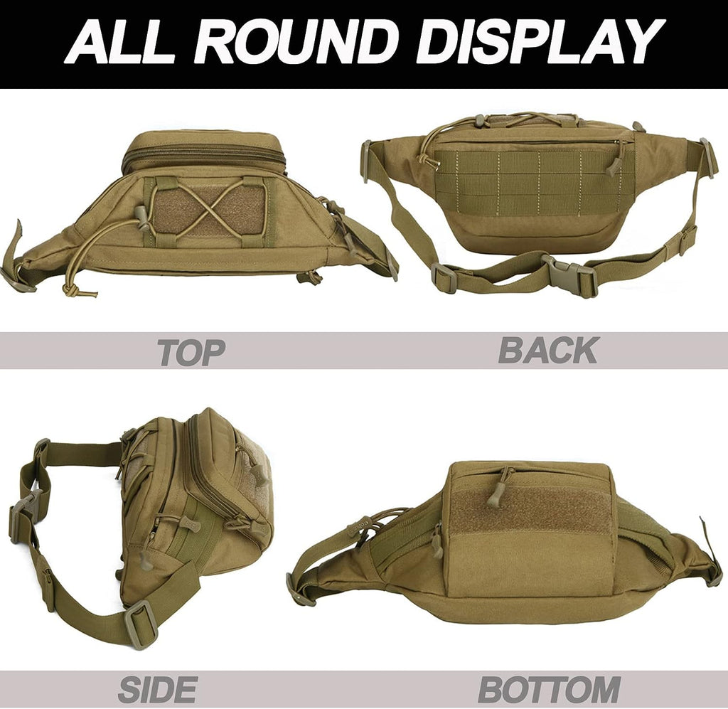 Tactical Fanny Pack, Military Waist Bag Hip Belt Bumbag Utility Bags for Outdoor Hiking Climbing Fishing with U.S Patch(Green)