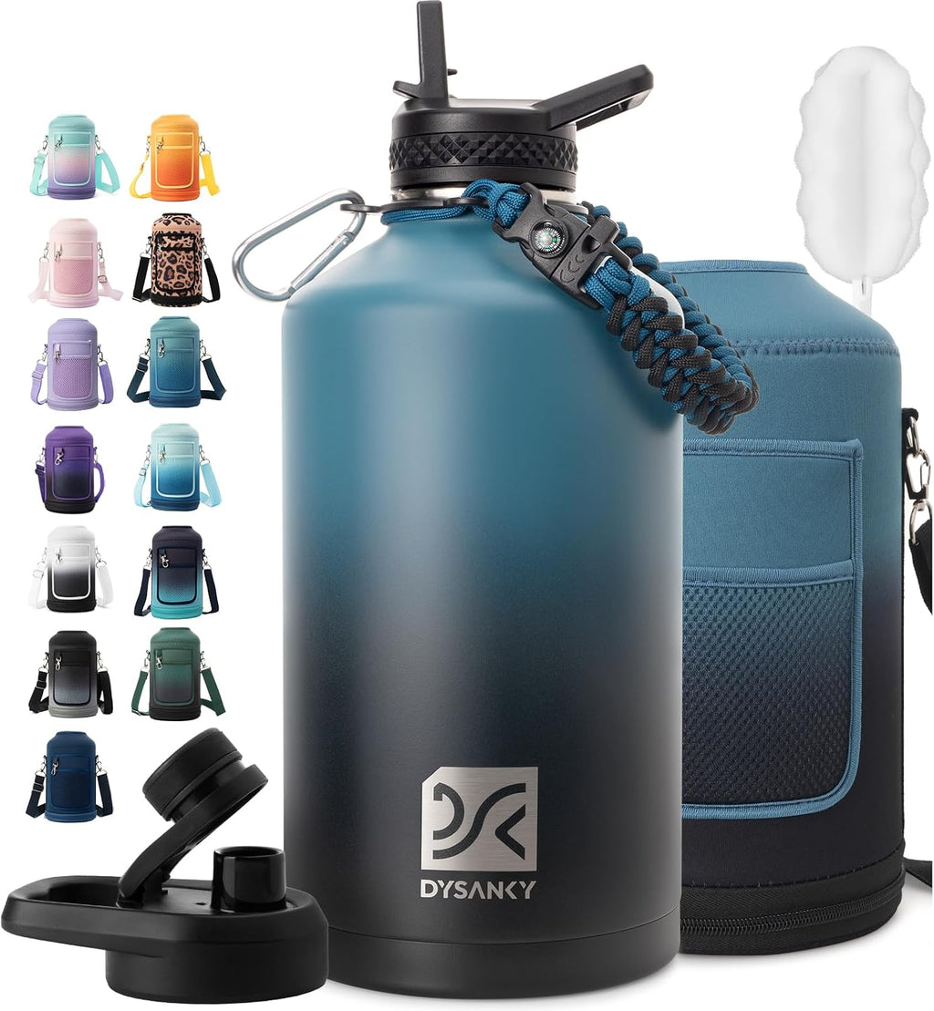 DYSANKY 1 Gallon Insulated Water Bottle w/Straw & Portable Carrier Bag
